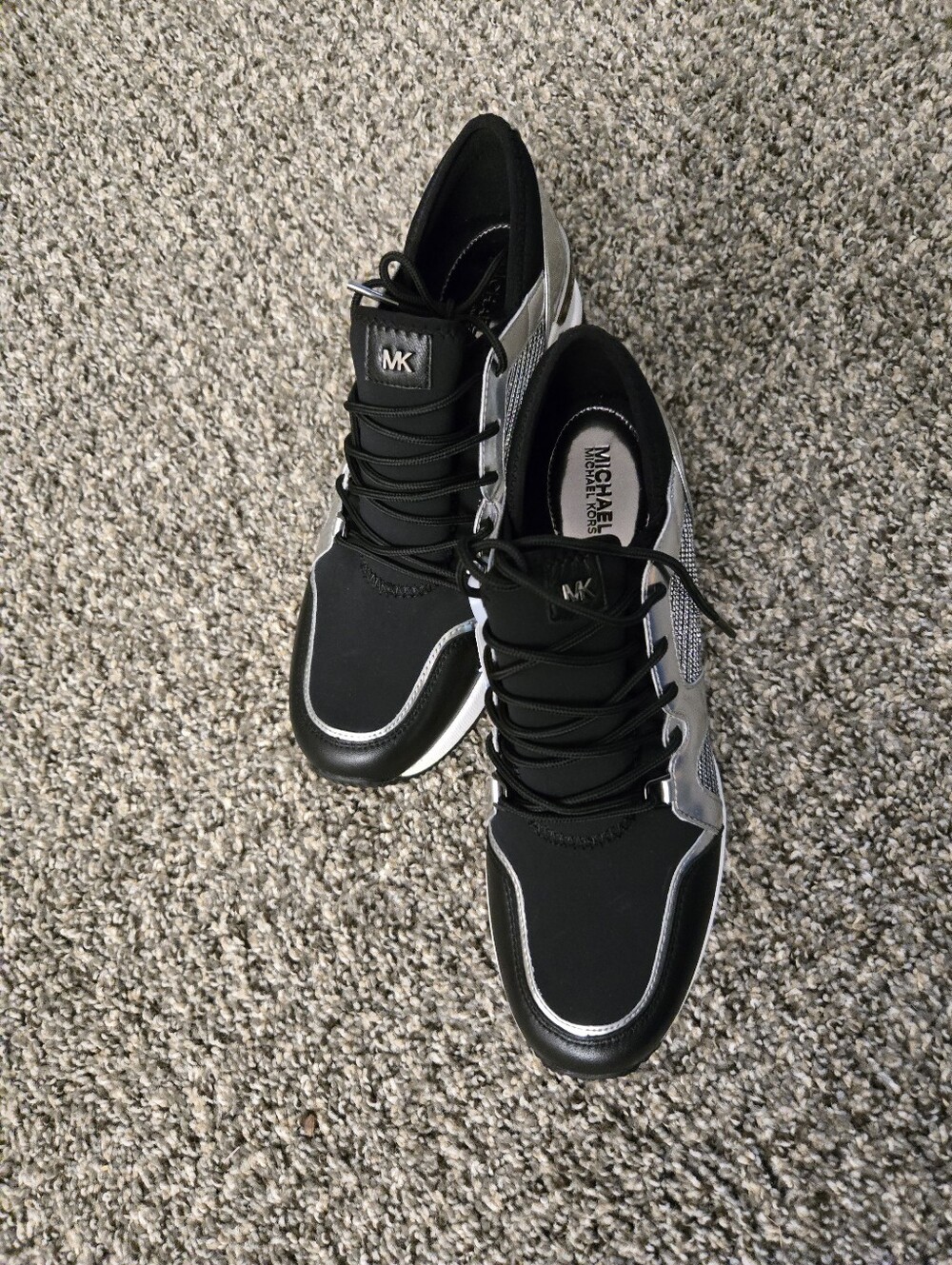 Michael Kors Black and Silver Womans Lace-Up Sneakers